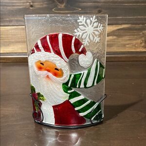 Fused Painted Glass Santa Snow Candle Holder Christmas Decor